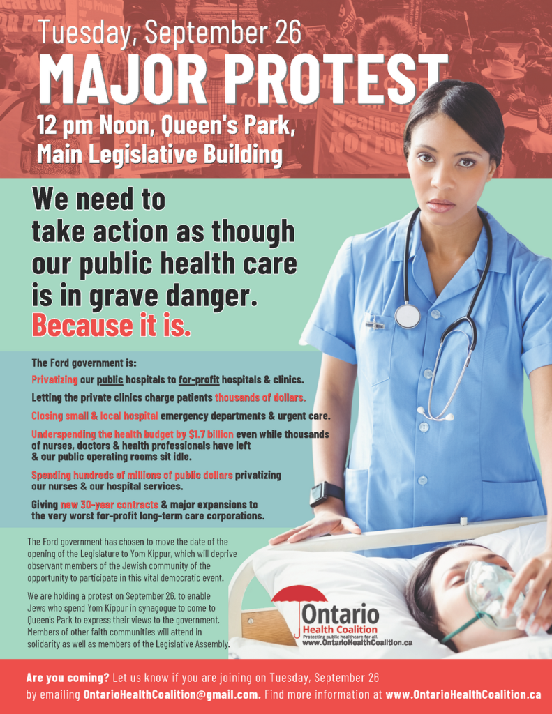 Protesting privatization of healthcare in Ontario